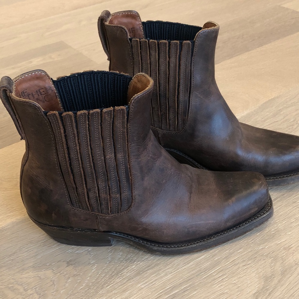 Women's Brown Leather Chelsea Booties with Elastic Side Panels